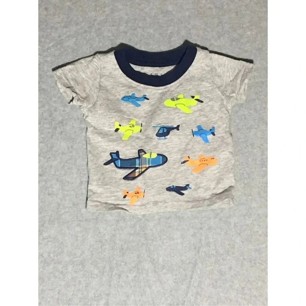 Baby Carter’s Shirt Size NB Newborn Helicopters Airplanes Grey Blue Green
